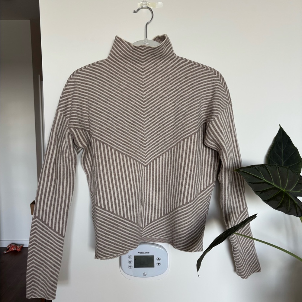 Cynthia Rowley Tan Cowl Turtleneck Sweater with Ribbed Knit
